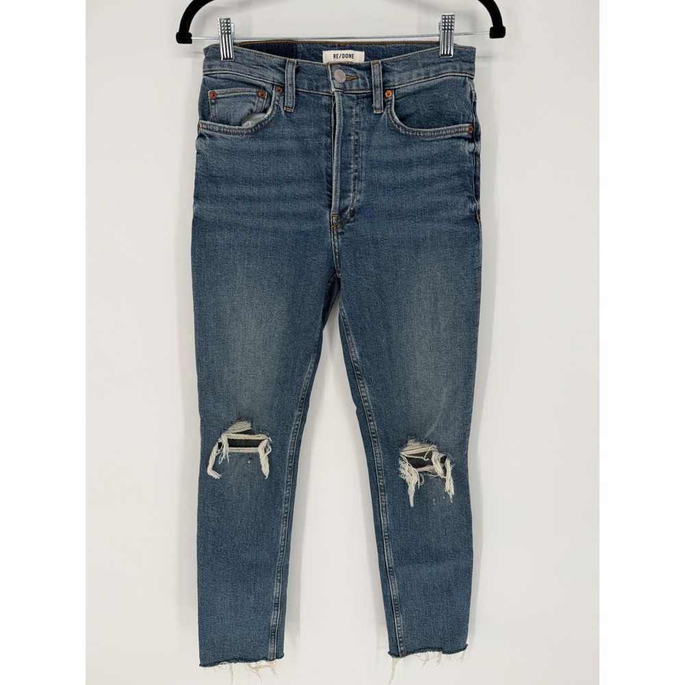 RE/DONE 90s HIGH RISE‎ ANKLE CROP JEANS DUSK DESTROY SIZE 26